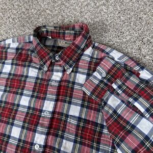 Vintage LL Bean Shirt Mens Large Tall Red White Plaid Button Down Made‎ In USA